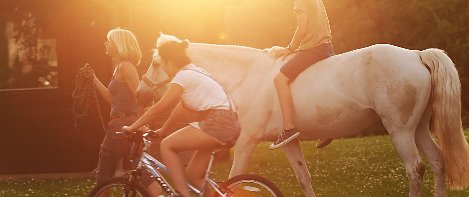 Schüler, Schülerin und Lehrerin aus dem Sportinternat Steinmühle reiten auf dem Reitgelände der Schule in Marburg, Hessen