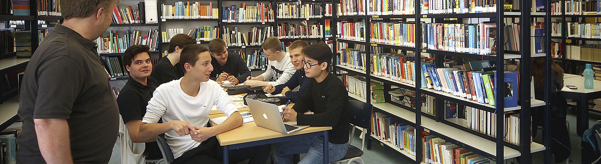 Schüler lernen in der Bibliothek in der Internatsschule Steinmühle in Marburg, Hessen
